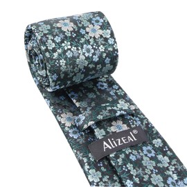 Alizeal Mens Floral Necktie with Pocket Square for Wedding Party Tie and Handkerchief Set, 129-dark Green+sage, One Size