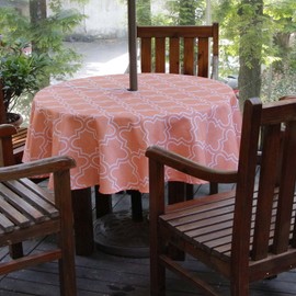 Melaluxe Spring/Summer Wrinkle-Free Waterproof Outdoor Tablecloth with Umbrella Hole and Zipper (Orange, 60" Round-Zippered)