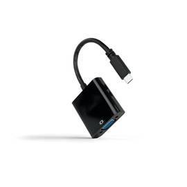 USB-C to VGA Converter in Black, Length 10 cm. Ideal for connecting devices with USB-C port to displays with VGA input. Compact and easy to use, perfect for presentations and