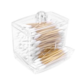 HFZRZFH Clear Cotton Swab Dispenser with Lid for Bathroom Accessories and Personal Care Products,for Storage-Qtips Ball Holder Apothecary Jars, Floss Container Toothpick Dustproof Organizer
