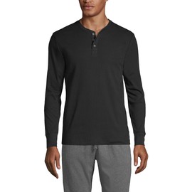 Lands' End Mens Rib Knit Sleep Henley Black Regular XX-Large