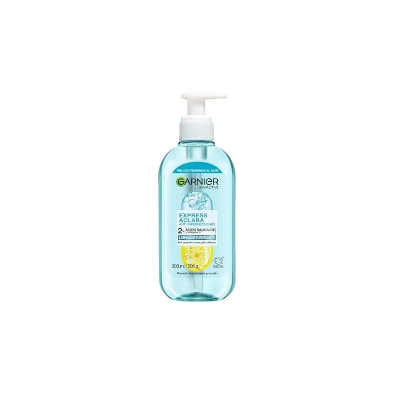 Garnier Express Aclara Gel Limpiador Facial Ácido Salicílico 2%, 200ml