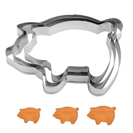 3uds Lindo Cortadores Galletas Cerdito, 3 Tamaños Acero Inoxidable Moldes Hornear Cerdito Divertido Cortadores Galletas Animales Molde Pan Mexicano para Hornear (Plateado)