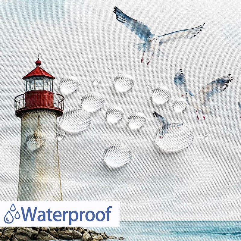 Coastal Beach Shower Curtain, Nautical Lighthouse Sailboat Ocean Seaside Seascape