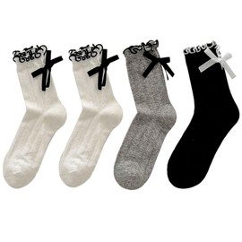 Women's Ruffle Sock Frilly Lettuce Edge Socks For Girl Cute Cotton Crew Slouchy Socks Womens Bow Crew Sock