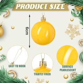 BBTO 36 Pcs Christmas Ball Ornament 2.4 Inch Plastic Eggs Hanging Glossy Tree Pendants Glossy Balls for Home Christmas Party Favors Xmas Tree Decor(Yellow)