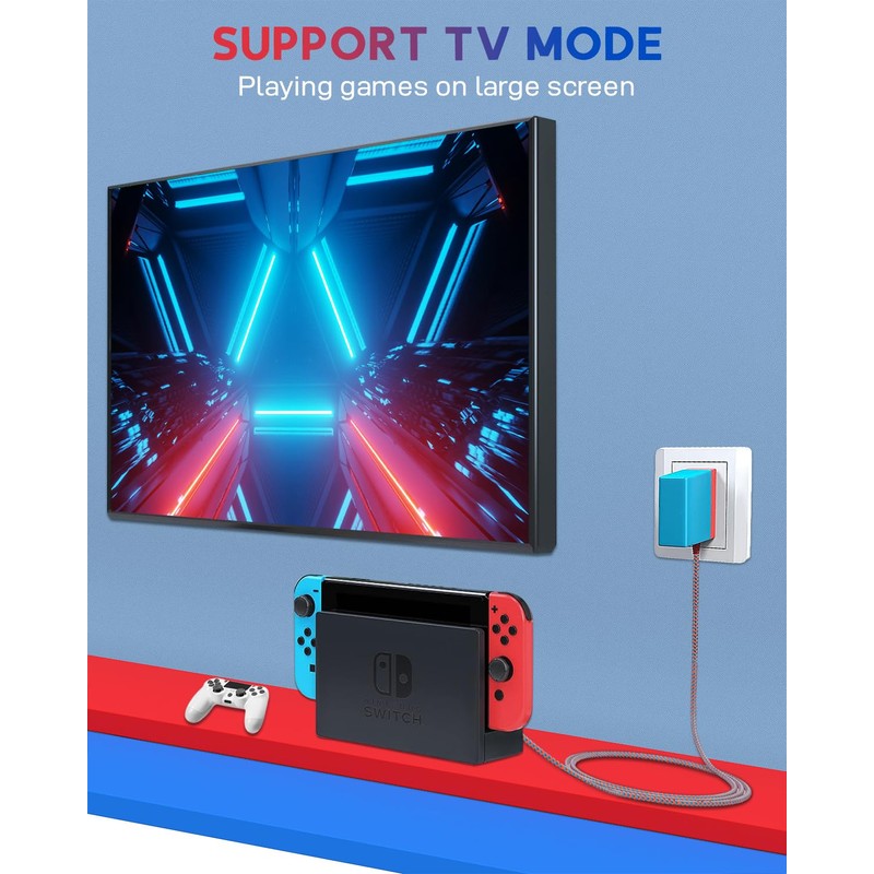 Charger for Switch Console Power Supply Charging Cable Supports TV