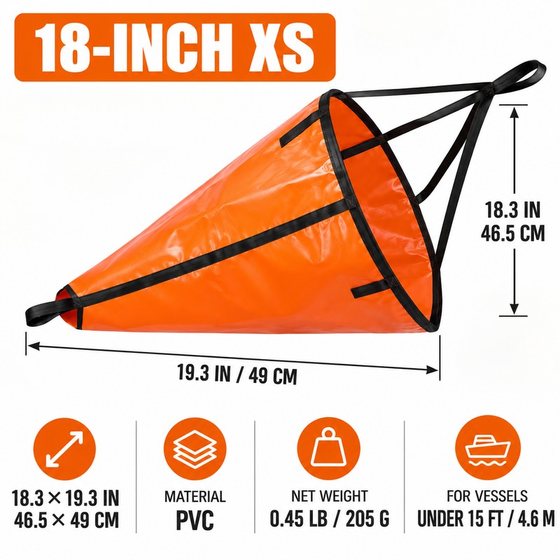 18 Inch PVC Sea Anchor Drift Socks for Boats Under