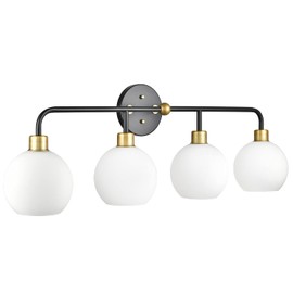 Linea di Liara Lukasa Modern Bathroom Vanity Lights Fixtures 4-Lights Over Mirror Lighting Matte Black and Gold Vanity Lights for Bathroom Light Fixtures Frosted Glass Covers, UL Listed