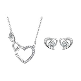 QKEPCY Women's Jewellery Set with Heart-Shaped Necklace Earrings Jewellery Set Heart Earrings Silver 925 Exquisite Fashion Jewellery Christmas Birthday Gift for Valentine's Day, 100% Copper and 100%