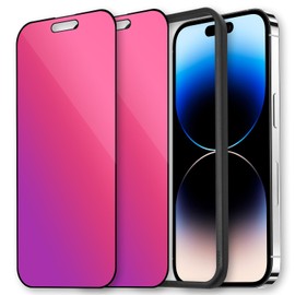 Laooteyy 2 Pcs Dazzling Gradient Colorful Anti-Spy Tempered Glass Screen Protector, Electroplated Anti-Blue Light,HD Anti-scratch Privacy Protection (17 Pro Max)