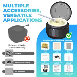 Nose Hair Wax Kit for Men and Women with 100g Nose Hair Removal Wax of 10 reusable Wax Sticks, Facial Waxing Kit with Black Heater for Unsightly, Itchy Nasal Hair