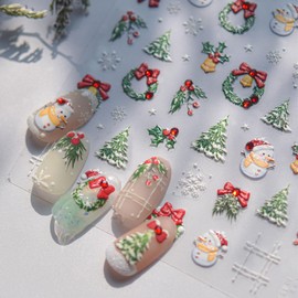 JMEOWIO 3D Nagelsticker Weihnachten Schneeflocke Niedlich Feiertag Nail Art Sticker Selbstklebend Nagelaufkleber 5D Stereoskopisch Dekoration Nageldesign Zubehör 1 Blatt