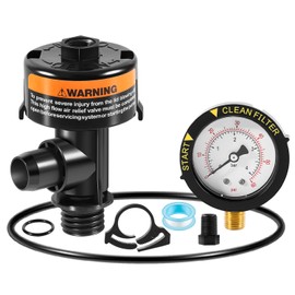 DearChan 98209800 High Flow Manual Relief Valve/Air Relief Manual Valve Assembly with Pressure Gauge, Replacement for Pool and Spa Filter (98209800+87300400)