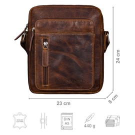 STILORD 'Dain' Shoulder Bag Men's Leather Shoulder Bag Men's Handbag Genuine Leather Crossbody Bag Leather Vintage Bag Small, Salerno - Brown