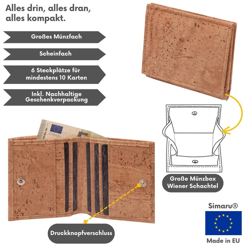 Simaru Cork Wallet with RFID Protection, Vegan Wallet for Men