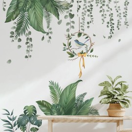 Runtoo Wall Sticker Palm Trees Leaves Wall Sticker Hanging Plants Green Jungle Wall Sticker Living Room Bedroom Children's Room Baby Room Wall Decoration