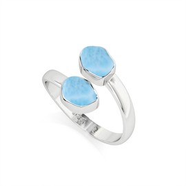 LUSTRE AND LIGHT Natural Raw/Rough Larimar 2 Stone Size Adjustable Stackable Twister Ring for Women in Sterling Silver, Gemstone Birthstone Jewelry Gifts for Her (Bezel-Set, US-7)