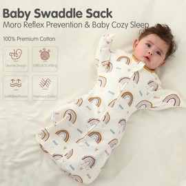 insular Baby Transitional Swaddle with 2-Way Zipper Newborn Sleep Sack Arms Up Infant Sleeping Bag Wearable Blanket, Rainbow, 0-3 Month