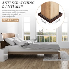 Furniture Coasters Caster Cups Rubber 2.5 inch Square no Slip Pads Furniture Leg Protectors-for Hardwood Floors (8, Square Brown)