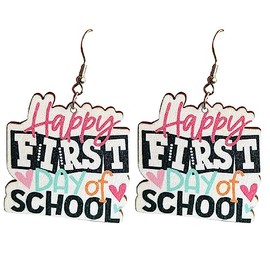 Teacher's Day Earrings Graduation Wooden Dangle Earrings Dainty Cap Clothes Book Shape School Earrings Shinning Giltter Last First Day of School Drop Earrings Back to School Jewelry Gifts -Style 5