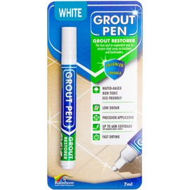 Grout Pen White Tile Paint Marker: Waterproof Grout Paint, Tile Grout Colorant and Sealer Pen - White, Narrow 5mm Tip (7mL)