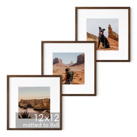 HAUS AND HUES Walnut Square Frames 12x12 Matted to 8x8-12x12 Gallery Wall Frame Set Ideal for Home, Office (12x12 inch, Walnut, Set of 3)