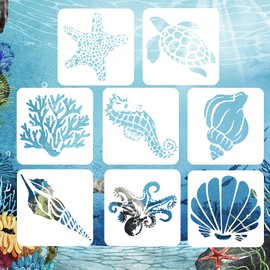 AvoDovA 8 Pieces Sea Animals Painting Stencils Reusable Diary Painting Stencils for Kids Drawing Stencils for Crafts Scrapbooking Painting on Wood 13 x 13 cm