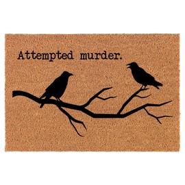 Welcome Doormat Coco Coir Door Mat Gift Attempted Murder Funny Crows Raven (24" x 16")