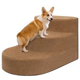 Dog Stairs for Small Dogs, Foam Steps for Small Dogs & Cats, 3 Steps Dog Ramp for High Beds, Couch, Window, Sofa, Pet Stairs with Removable Washable Cover, Non-Slip Sturdy Pet Steps, Khaki