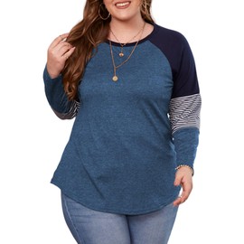 3X Womens Tops Plus Size Long Sleeve Loose Fit Shirts Turquoise 24W