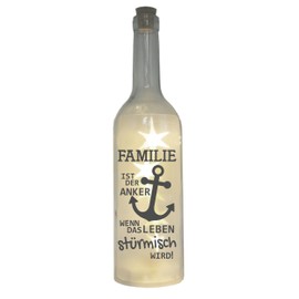 WB wohn trends LED bottle with motif, family is the anchor, grey, 29 cm, bottle light, glitter bottle, light bottle lamp with text saying
