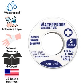 Iconikal First Aid Waterproof Adhesive Tape, White, 0.5 Inch x 5 Yards, 4-Pack | Iconikal