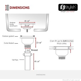 Stylish 3.5 Inch Brushed Gold Stainless Steel Kitchen Sink Basket Strainer with Removable Waste Basket Strainer Assembly and Plastic Pipe, ST-08