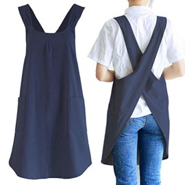 L0famy Japanese Cross Back Apron for Women, Cooking Aprons for Men with Pockets, Japanese Style Cotton Apron, for Baking Painting Gardening Cleaning