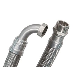 SFX® Reinforced Hose 100 cm DN25-1 Inch Male x 1 Inch Nut 90 Degree Bend Drinking Water Flexible Hose Stainless Steel Braided 1000 mm