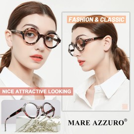 MARE AZZURO Round 1.25 Reading Glasses Women Stylish Readers 0 100 125 150 175 200 225 250 275 300 350 400 500 600 (Brown 1.25)