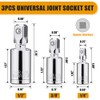 3PCS Universal Joint Socket Set, 1/4” 3/8” 1/2” Drive Swivel