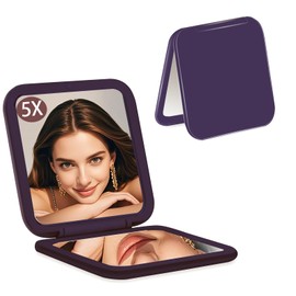 CYHTSHFZ Small Compact Mirror for Purse,5X/1X Travel Magnifying Mirror for Women, Makeup Mirror for Girls, Portable Ultra Slim Pocket Mirror（Purple）