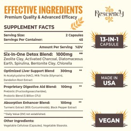 Resciency Detox 1500mg Cápsulas Veganas Carbón Activado