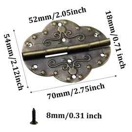 Runseaway 8Pcs 2.75" x 2.12" Antique Brass Decorative Cabinet Hinges, Vintage Chest Hinge Butterfly Hinges for Wood Boxes Jewelry Boxes Wooden Doors