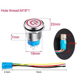 Gebildet 2 Pieces 19 mm Stainless Steel Latching Push Button Switch 12V-24V 5A Power Symbol LED 1NO1NC SPDT ON Off Waterproof Non-Momentary Toggle Switch with Socket Plug (Red + Green LED)