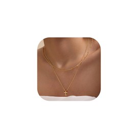 Turandoss Gold Cross Necklace for Women - Dainty 14K Gold Plated Layered Rope Chain Cross Pendant Necklace Faith Jewelry for Women