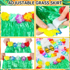 Didaey 6 Sets 60 cm Hawaiian Luau Hula Grass Skirt with Pineapple Sunglass Flowers for Holiday Hawaiian Summer Party Cosplay(Green)