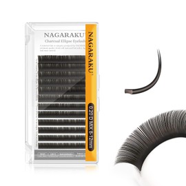 NAGARAKU Double Tips Flat Ellipse Eyelash Extensions Supplies 0.20 D curl 8-12mm Mix Natural Charcoal Color Faux Mink Super Soft Split Tips Individual Lashes