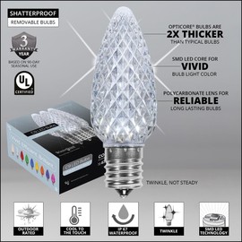 25' C9 Cool White OptiCore LED Commercial Outdoor Twinkle Christmas Lights – Heavy Duty Christmas String Lights; Twinkle Lights; White Wire (25 Lights)