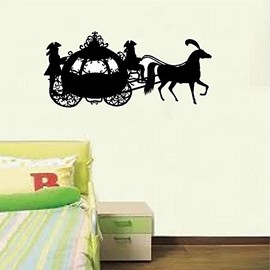 Cinderella Carriage with Horse and Coachmen Size and Color Options Princess Girls Room Vinyl Decal (Black, Large 40" Long by 18" Tall)