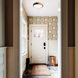 TEENYO Modern LED Ceiling Light 12 Inch Minimalist Wood Flush Mount Ceiling Light 30W Low Profile Black Flush Mount Lamp for Bedroom Hallway Laundry Room, 4000K Not Dimmable