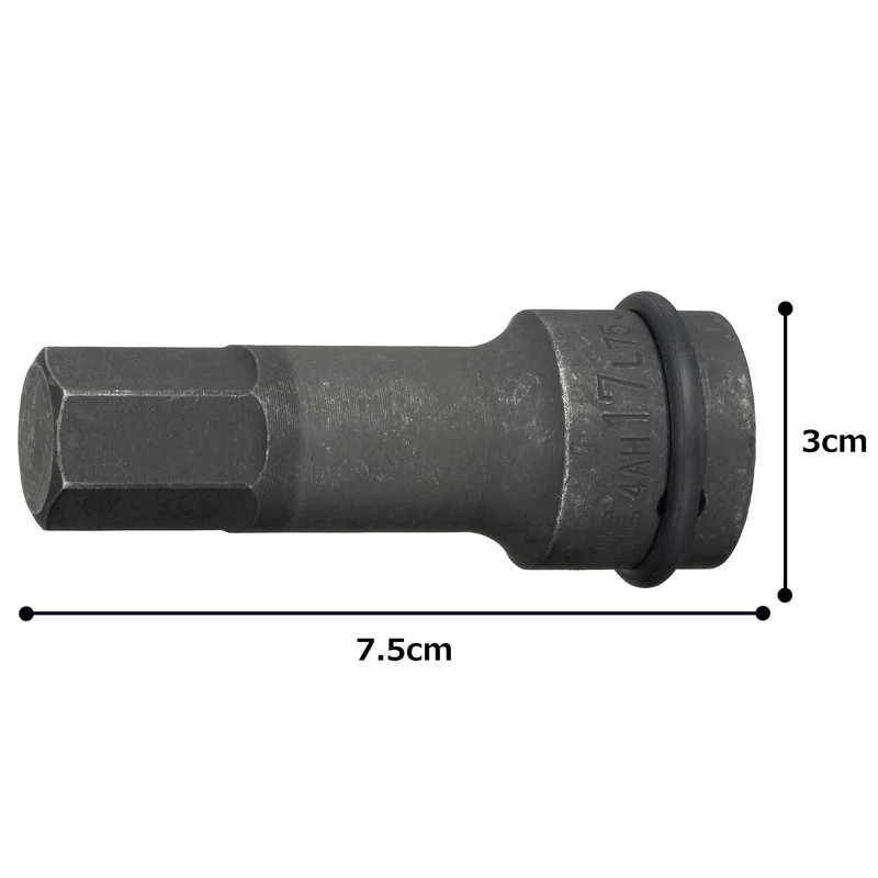Tone 4AH-17L75 Semi-Long Hexagon Socket for Impact, 1/2 inch (12.7