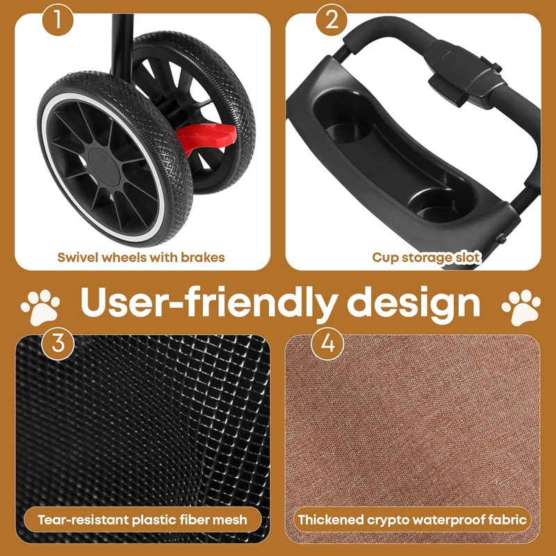 Pet Stroller,Dog Stroller for Small Medium Dogs Cats,3 Wheels,Foldable,with Breathable